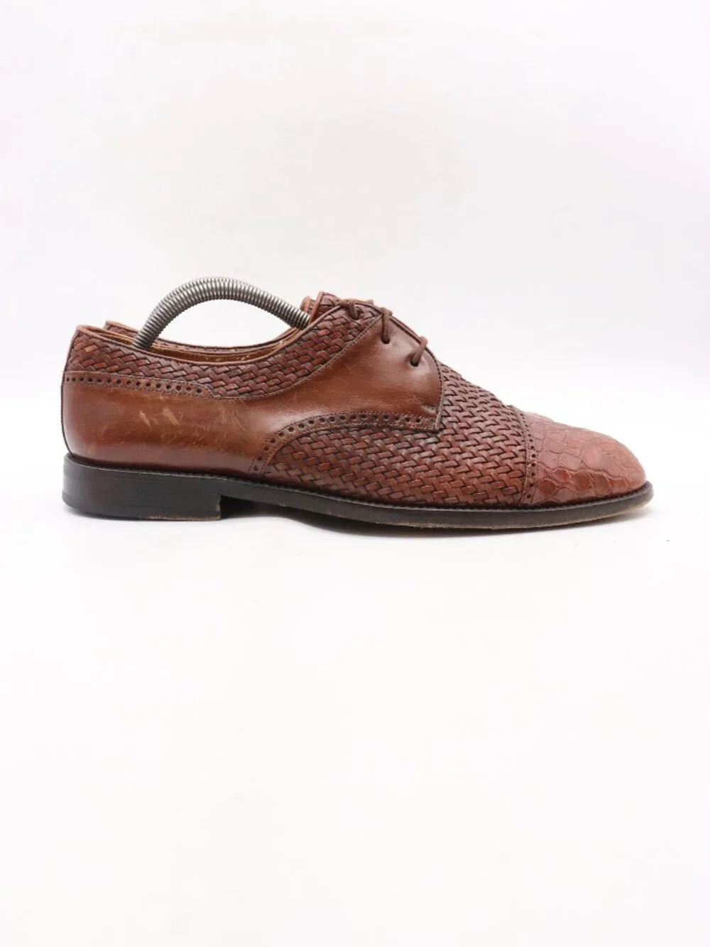 Mezlan Salinas Men's 10 M Genuine Crocodile Brown Woven Leather Oxford Cap Toe